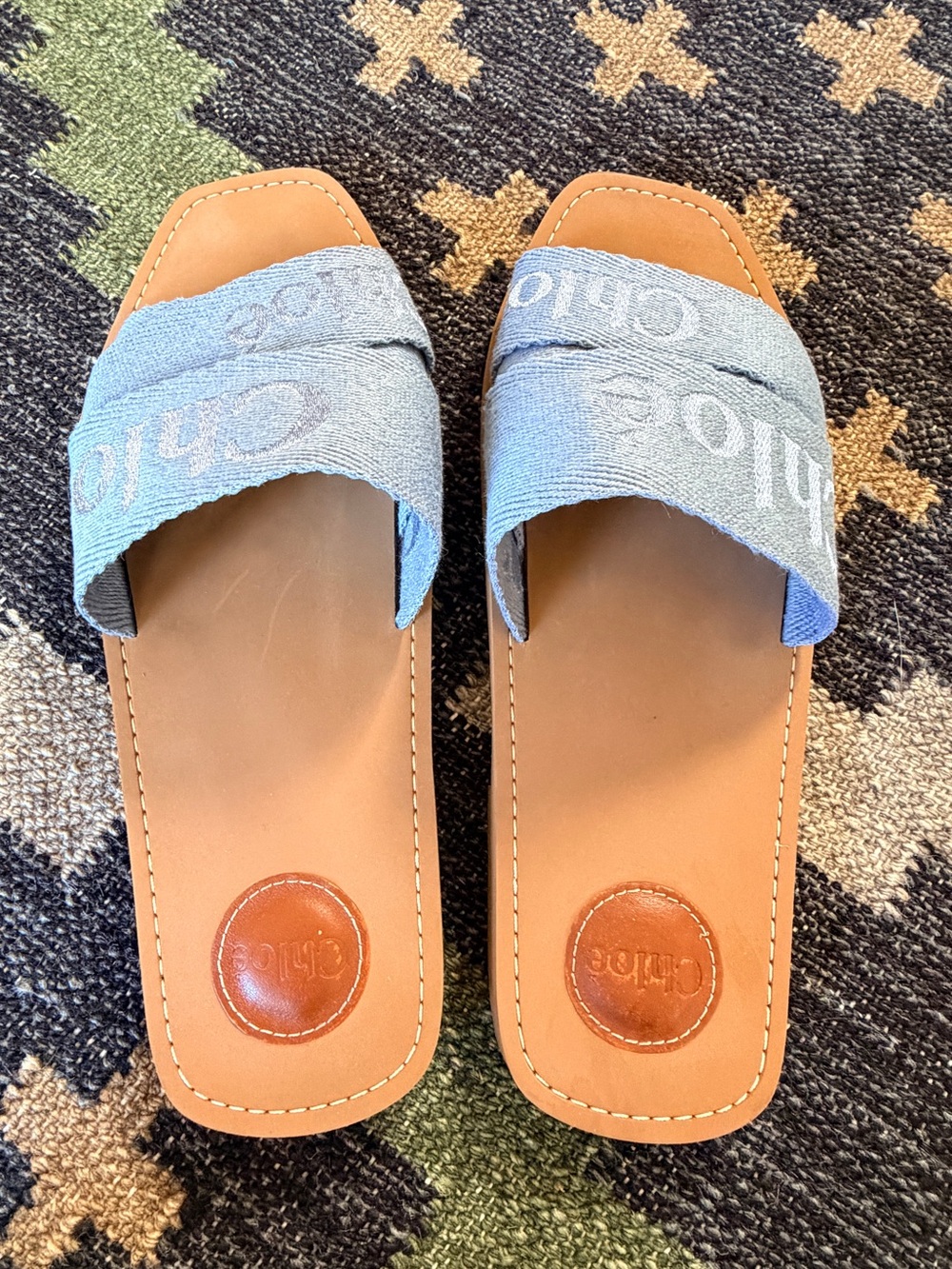 Chloé Woody Flat Slide Sandals Size 42 Washed Blue Fits like 9-9.5! - Picture 5 of 11